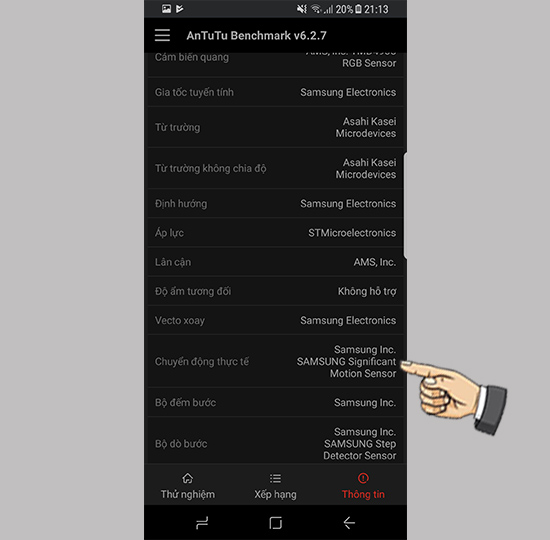 Thông tin cảm biến